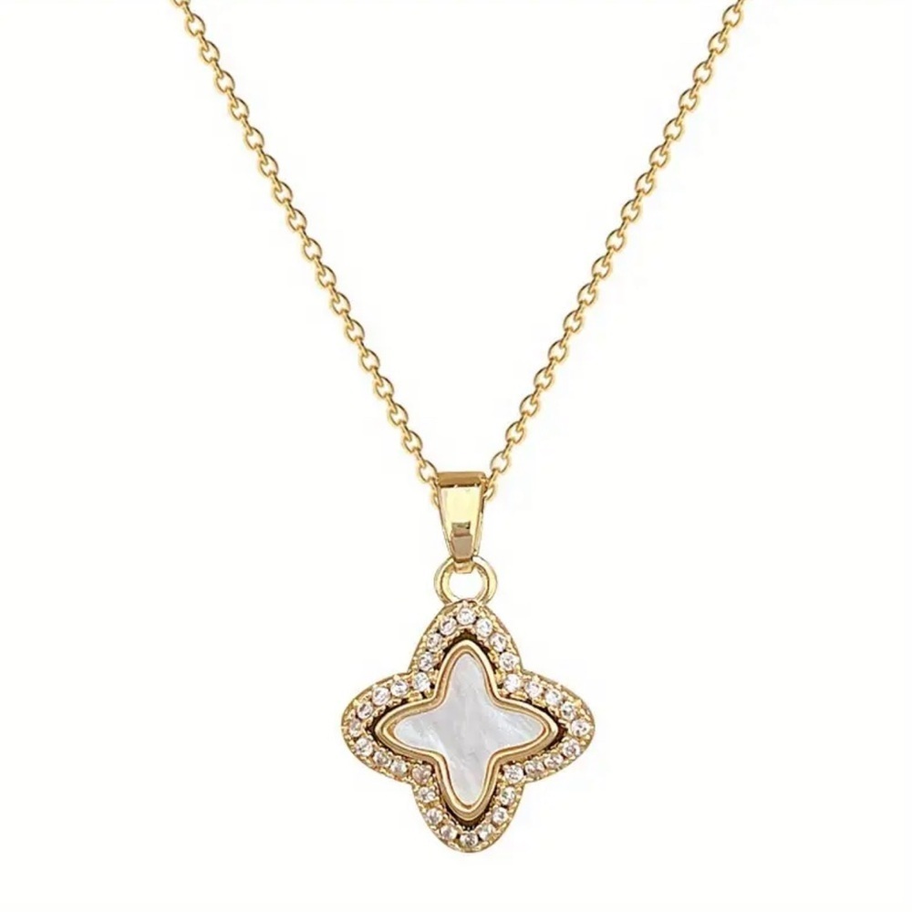 White Enamel Pendant Necklace with Zirconia